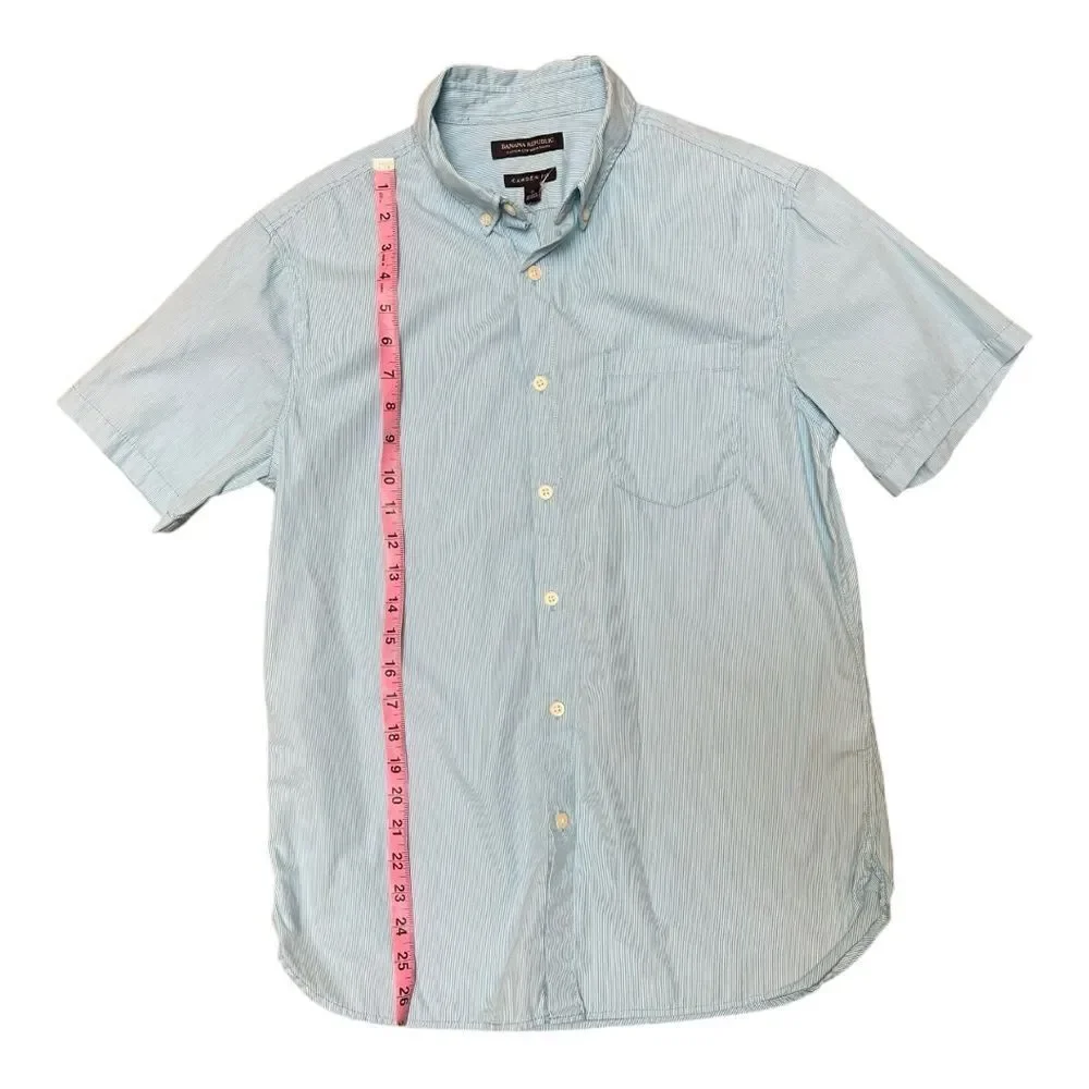 Banana Republic Camden Fit Blue Stripe Short Sleeve Button Down Shirt Size S EUC